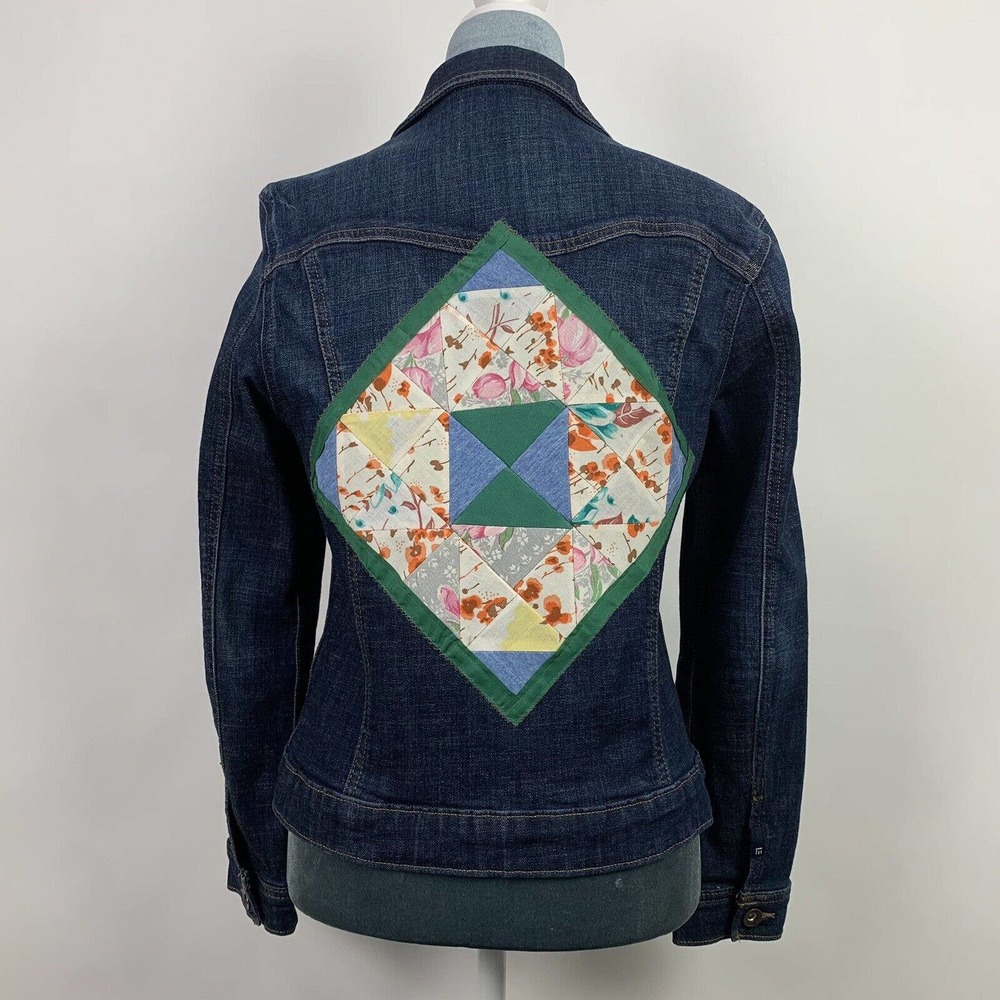 Womens Small Modern Series Denim Trucker Jacket Quilted Patchwork Cottage Core